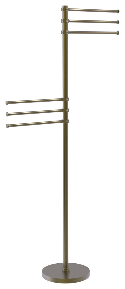 Towel Stand with 6 Pivoting 12" Arms, Antique Brass