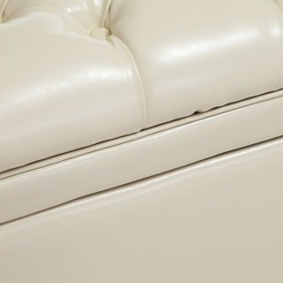 Luka Contemporary Bonded Leather Tufted Storage Ottoman Bench, Ivory