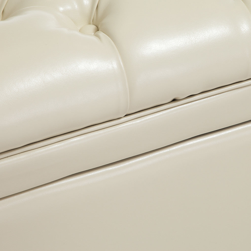 Luka Contemporary Bonded Leather Tufted Storage Ottoman Bench, Ivory