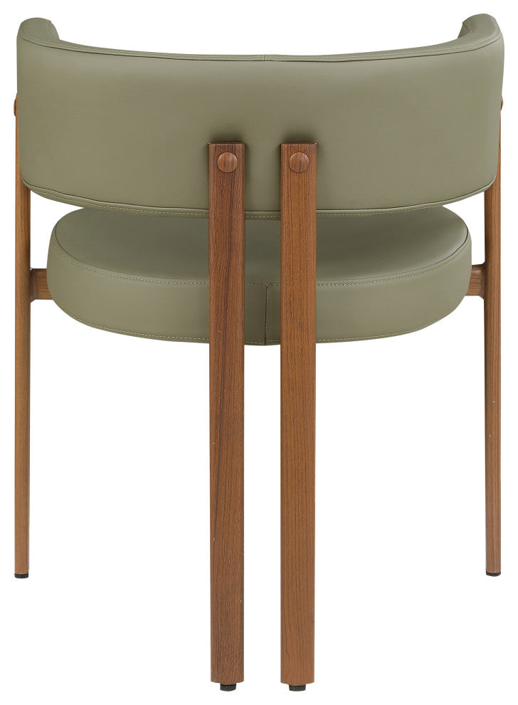 Gideon Black Faux Leather Dining Chair (Set of 2), Olive, Walnut Finish