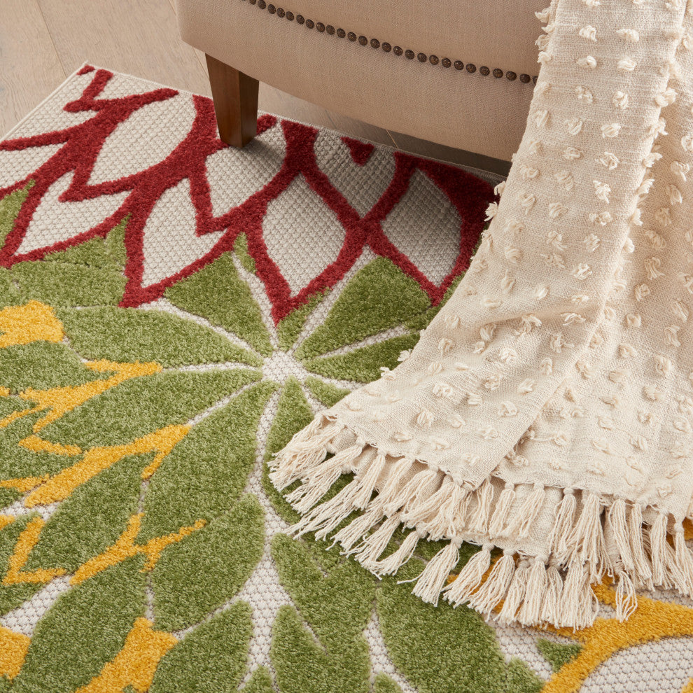 Nourison Aloha 6' x 9' Red Multi Colored Tropical Area Rug