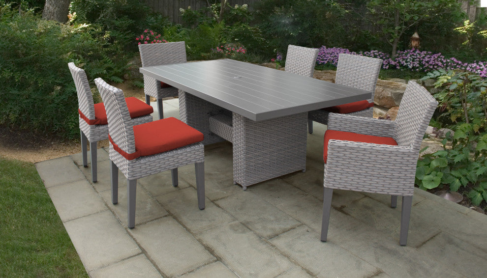 Rectangular Patio Dining Table, 4 No Arm and 2 Arm Chairs, Terracotta