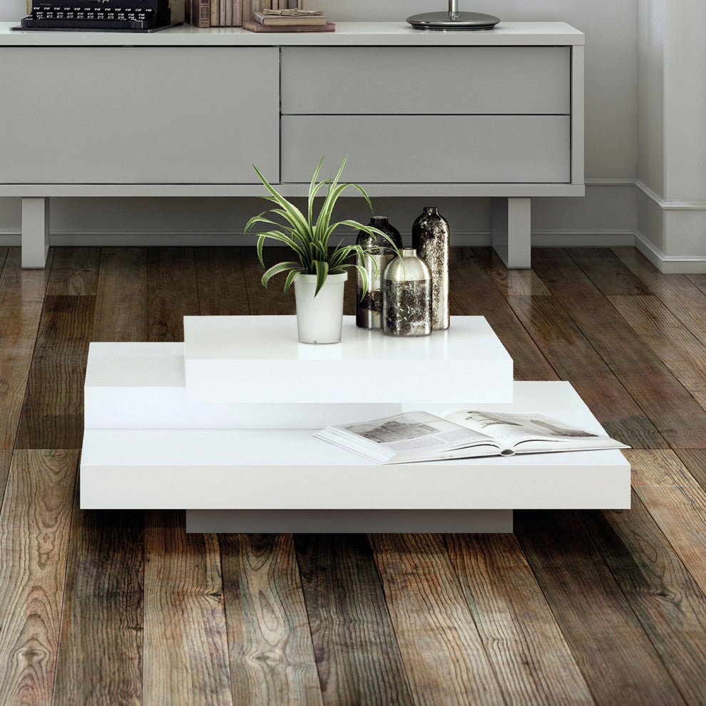 Isle Contemporary Multi Platform Square Coffee Table, White