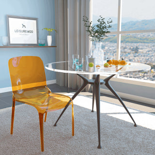 LeisureMod Murray Lucite Stackable Molded Dining Side Chair, Transparent Orange