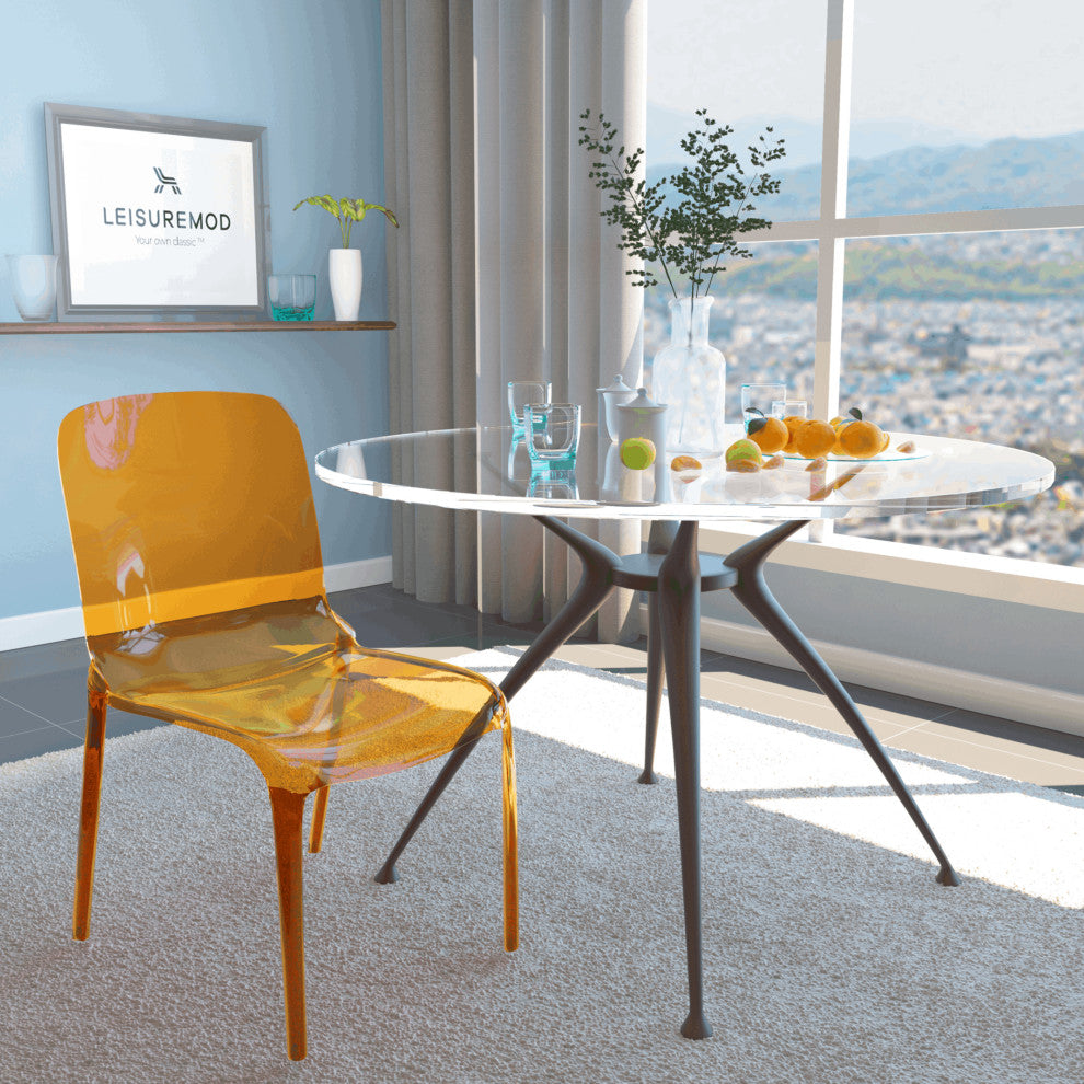 LeisureMod Murray Lucite Stackable Molded Dining Side Chair, Transparent Orange