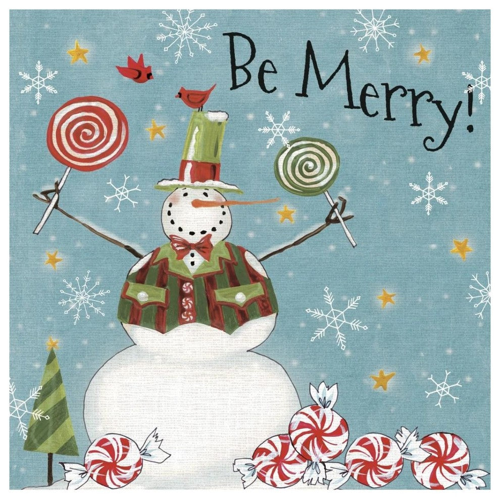 "Sweet Snowmen IV Blue" Digital Paper Print by Anne Tavoletti, 38"x38"