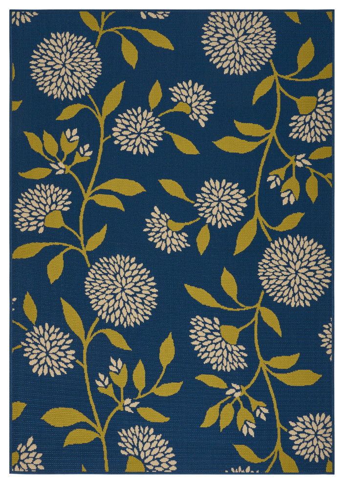 GDF Studio Tilda Outdoor Floral  Area Rug, Blue and Multicolored, 5'x8'