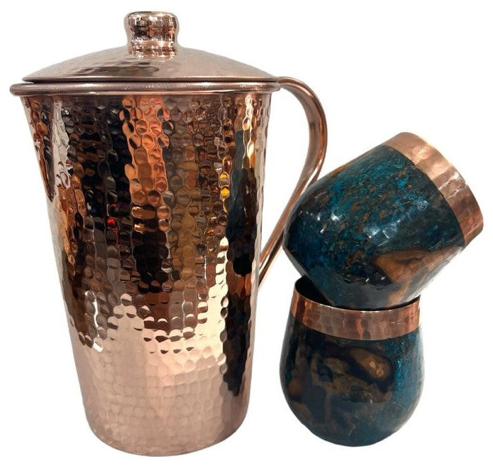 Set of 1 Copper Pitcher & 2 Marbled Tumblers