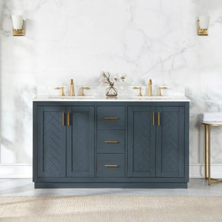 Gazsi Charcoal Blue Bathroom Vanity Set, 60", Without Mirror