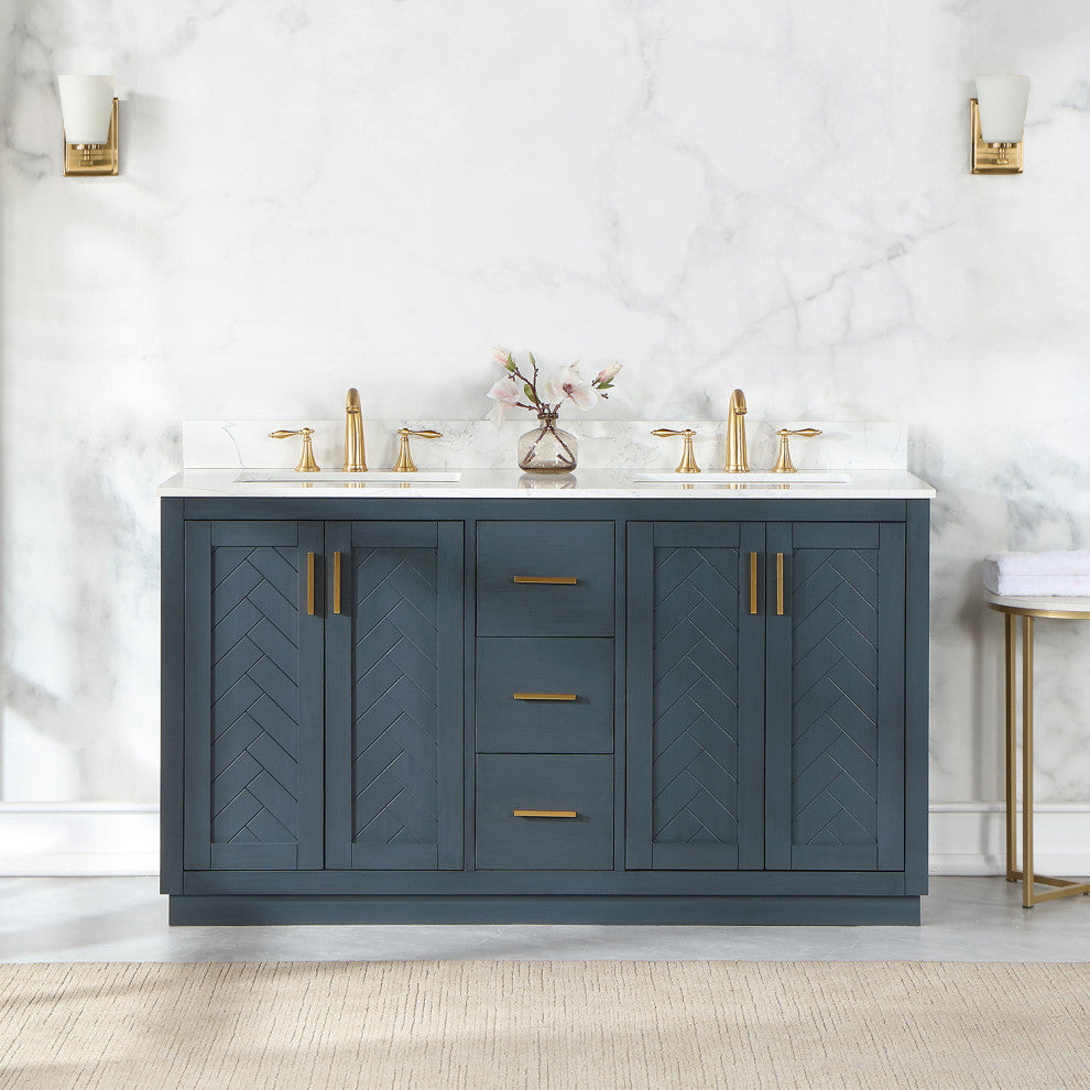 Gazsi Charcoal Blue Bathroom Vanity Set, 60", Without Mirror