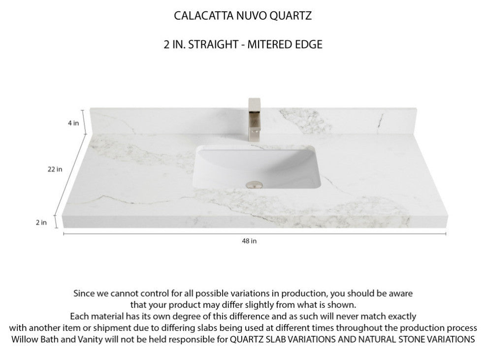 Malibu 48 Single Sink Bath Vanity in White  2" Calacatta Nuvo