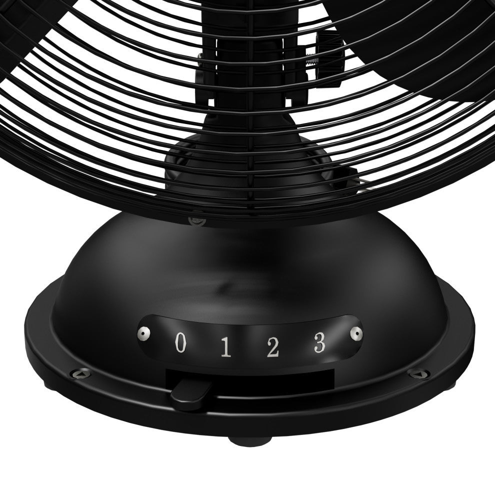 Hunter Classic Matte Black 4-Blade Oscillating 3-speed Desk Fan