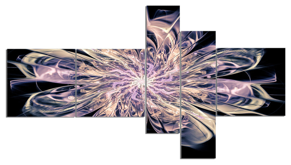 Blue Fractal Flower Petals, Floral Art Canvas Print, 60"x32", 5 panels