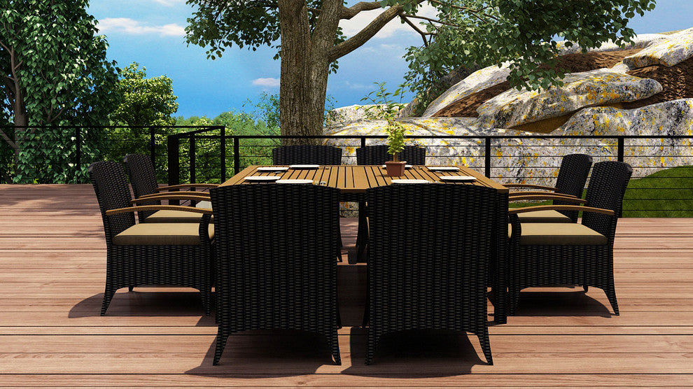 Arbor 9 Piece Arm Square Dining Set, Heather Beige