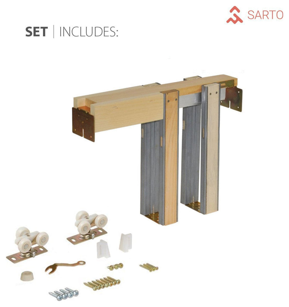 Sliding Pocket Door 42 x 84 Frosted Glass, Quadro 4266 White, Rail