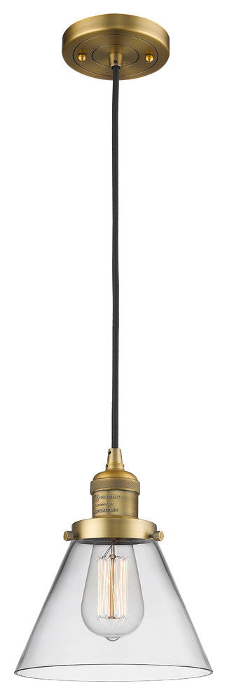 Large Cone LED Pendant, Brushed Brass, Glass: Clear