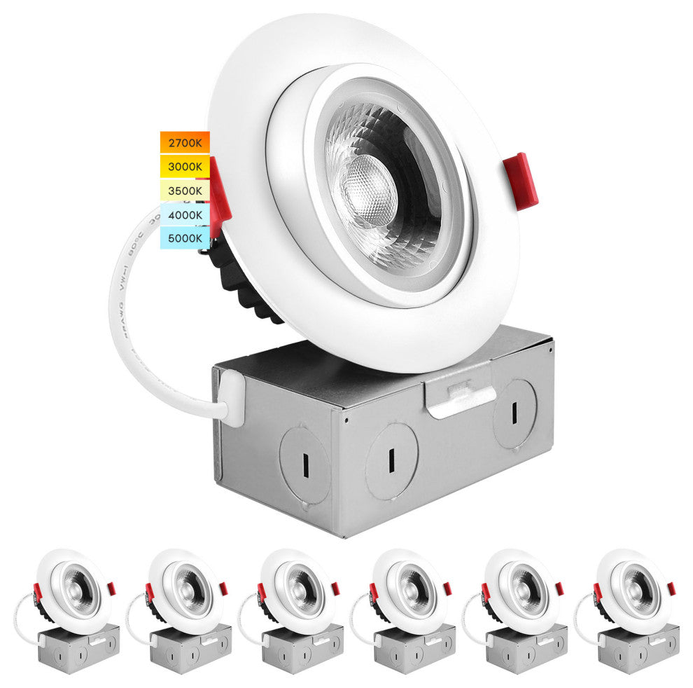 Luxrite 4" Gimbal LED Recessed Light 11W 5CCT 1000LM Dimmable 6 Pack