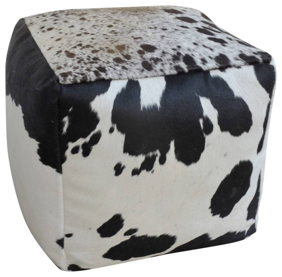 Square Cowhide Pouf EDO, Black and White