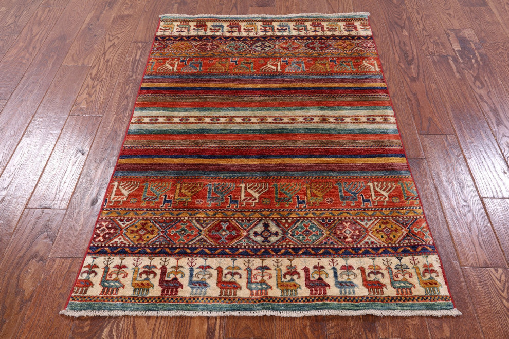 Tribal Persian Gabbeh Hand Knotted Wool Rug 3' 2" X 4' 10" - Q12658