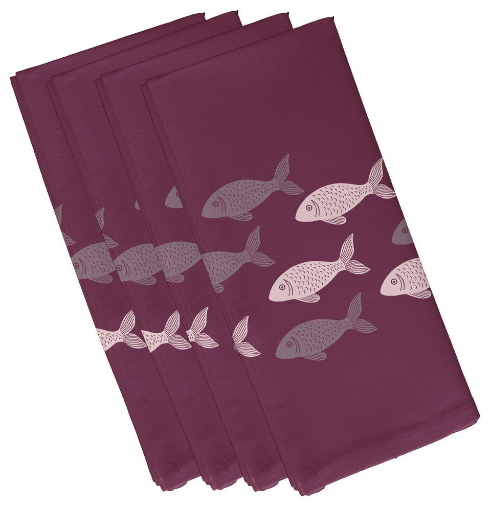 Fish Line, Animal Print Napkin, Purple, Set of 4