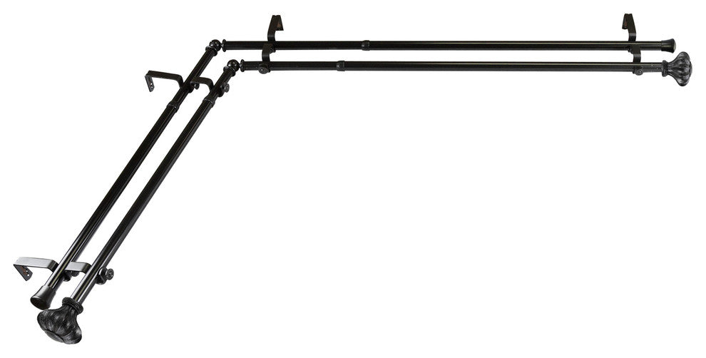 Maurice 13/16 inch Double Corner Window Curtain Rod, Black, 66-120"