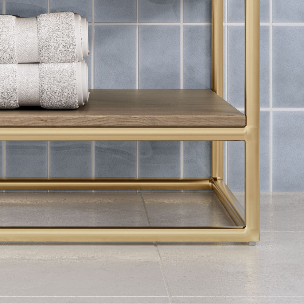 Bahia Bath Vanity, Oak, 72", Brushed Gold Hardware, Double, Freestanding
