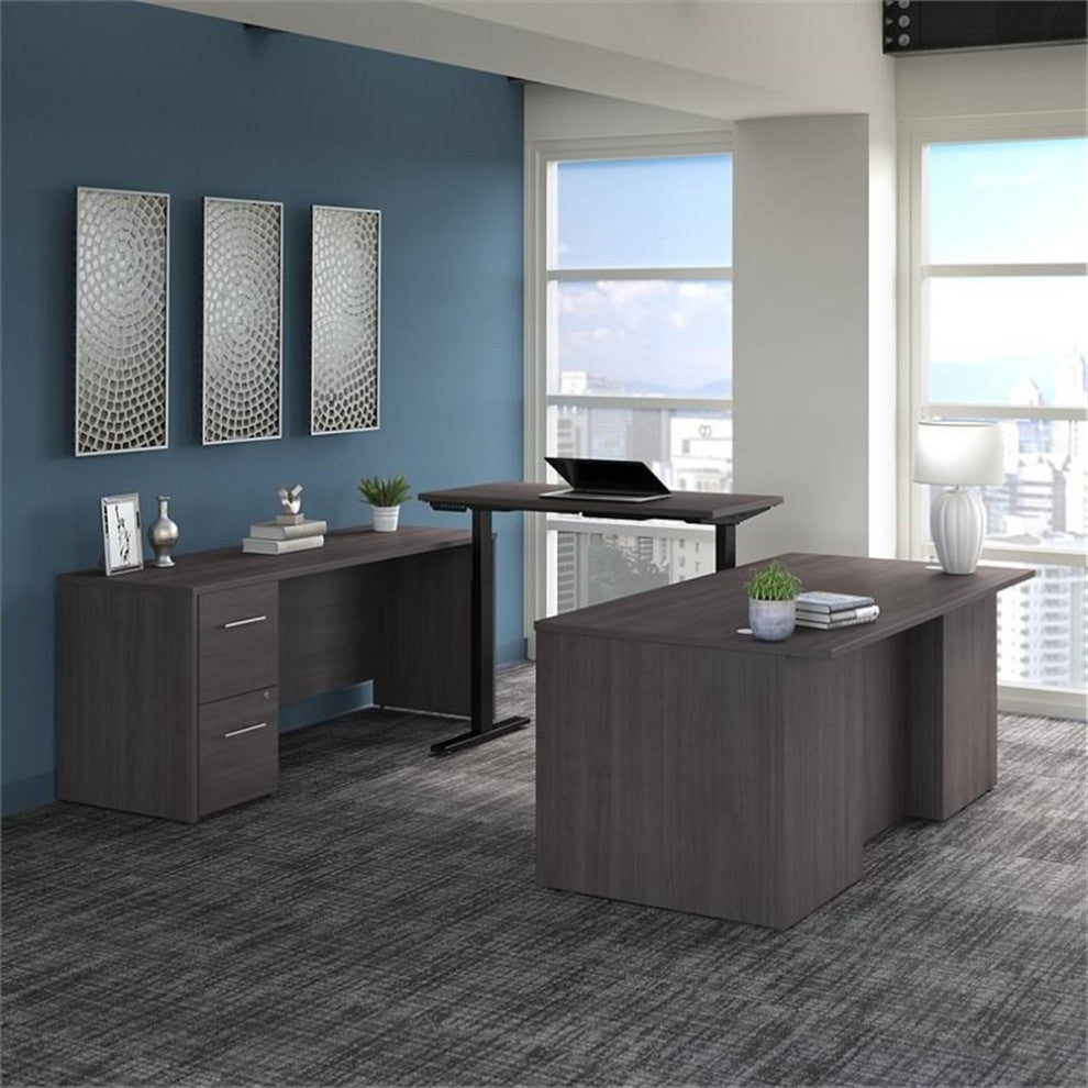 Office 500 Height Adjustable U Shaped Desk in Storm Gray - Engineered Wood
