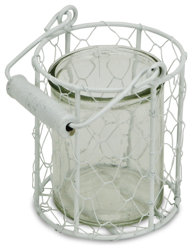 Glidden Wire Basket With Glass Jar, White, Small