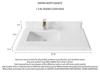 Sonoma 36 Left Offset Reeded Bath Vanity in White 1.5" Empira Quartz