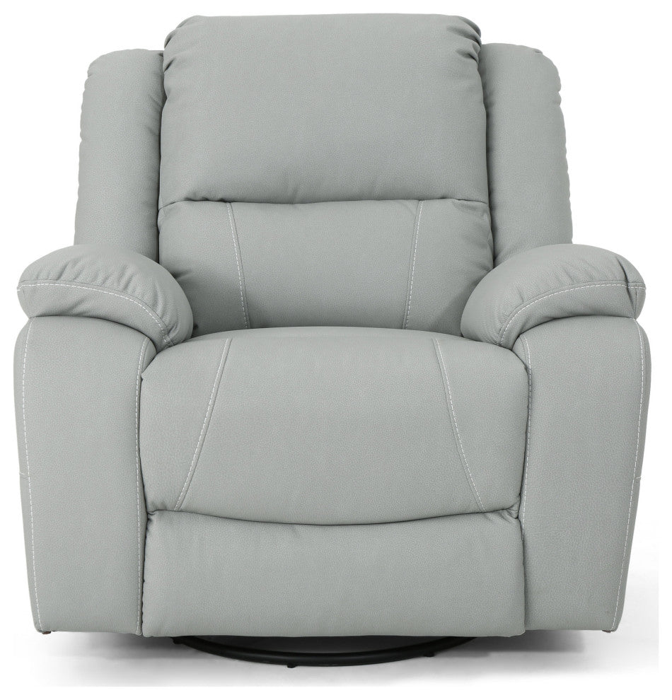 GDF Studio Teresa Classic Tufted Leather Swivel Recliner, Light Gray/Black