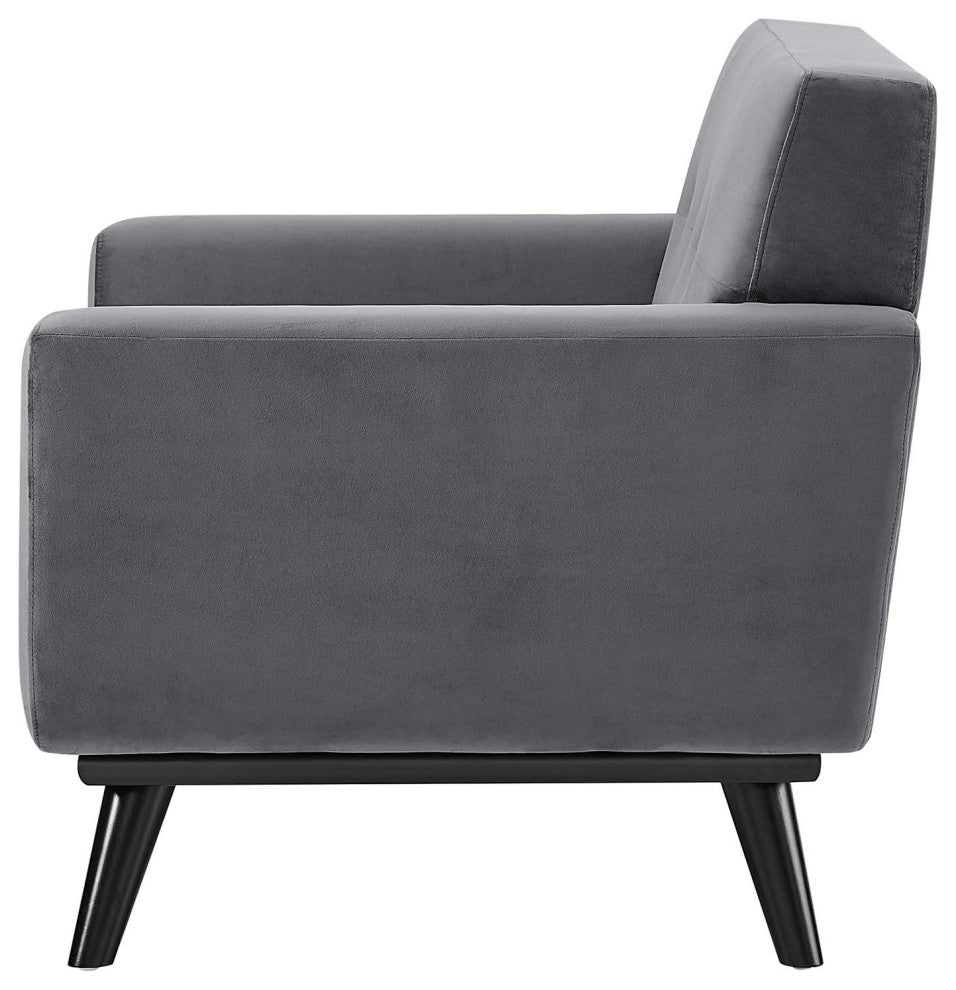 Armchair Accent Chair, Gray, Velvet, Modern, Mid Century Hotel Lounge Cafe