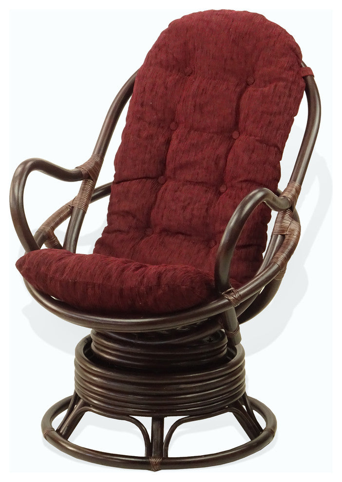 Java Lounge Swivel Rocking Chair Rattan Wicker, Dark Brown, Dark Brown Cushion