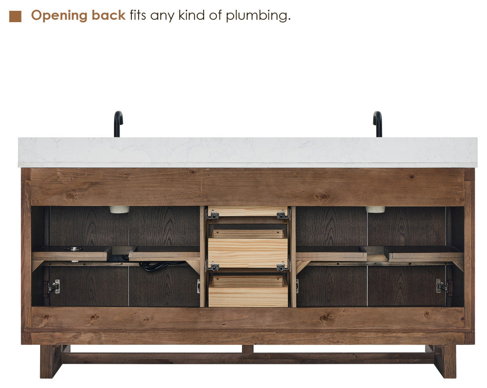 Mowry Bathroom Vanity, Brown Brushed Oak, 72", With Mirror