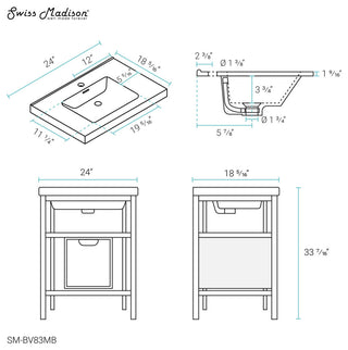 Ivy 24" Freestanding Bathroom Vanity in Glossy White with Matte Black Frame