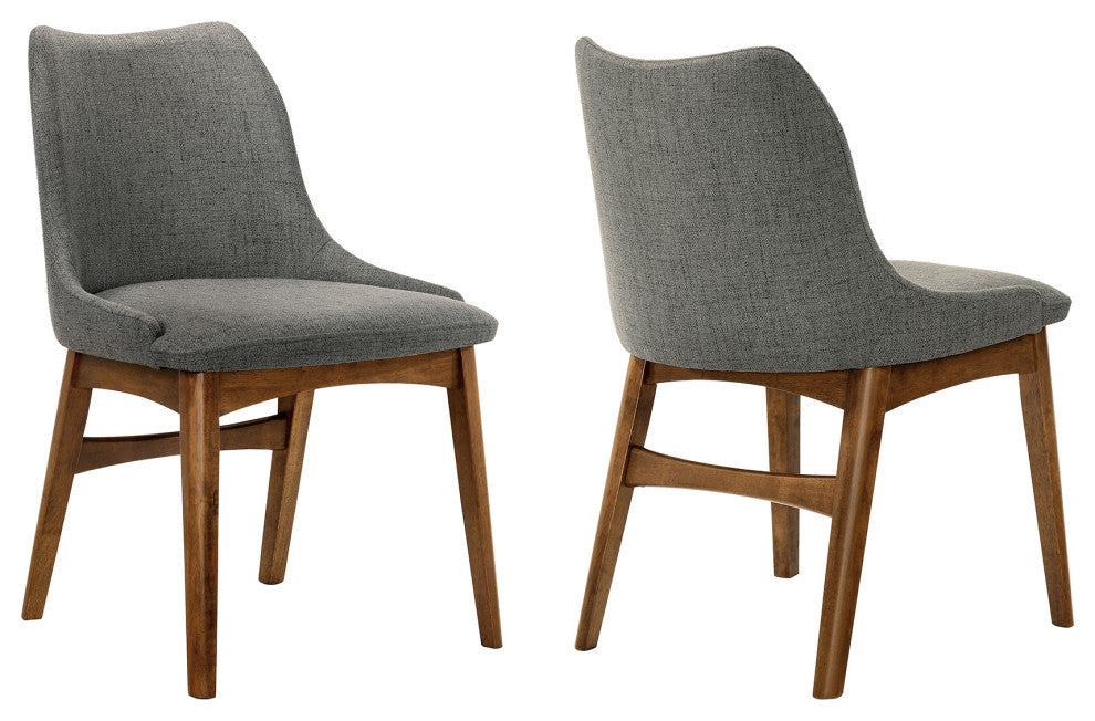 Azalea Fabric and Black Wood Dining Side Chairs, Set of 2, Charcoal
