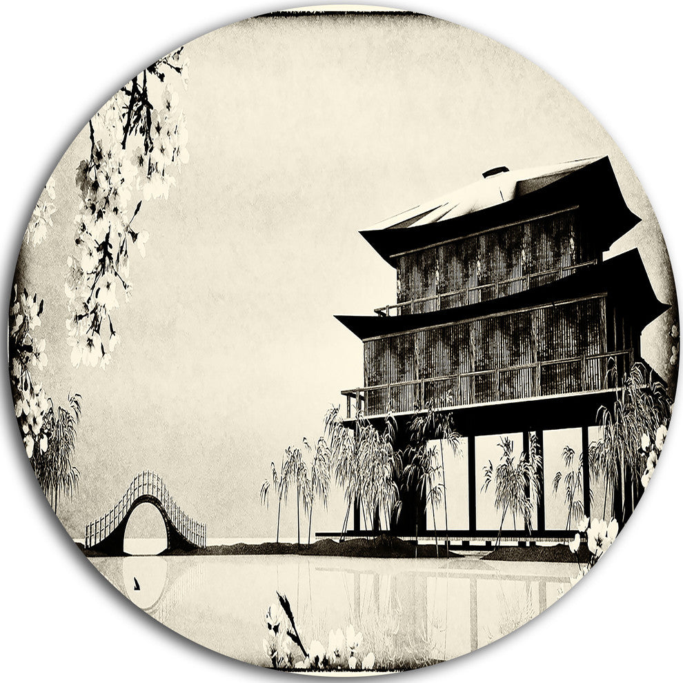 Chinese Ink Painting, Chinese Landscape Round Wall Art, 38"
