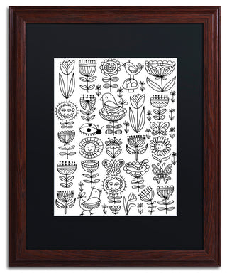Elizabeth Caldwell 'Birds And Flowers' Art, Wood Frame, Black Mat, 16x20