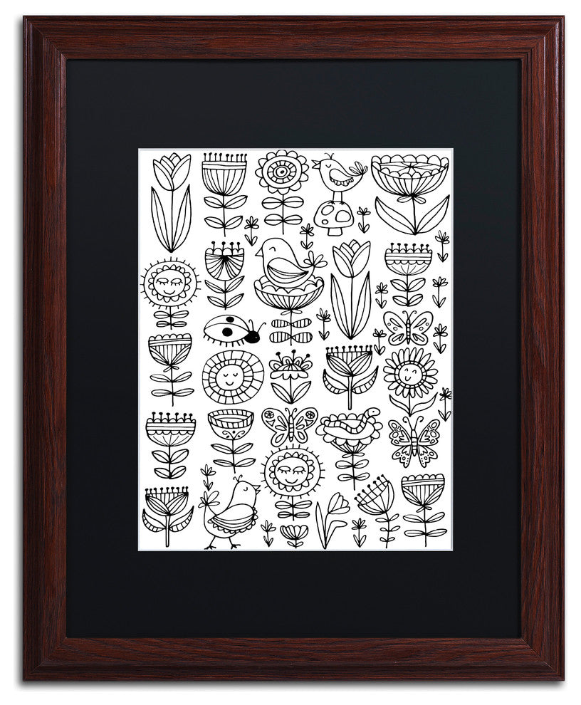 Elizabeth Caldwell 'Birds And Flowers' Art, Wood Frame, Black Mat, 16x20