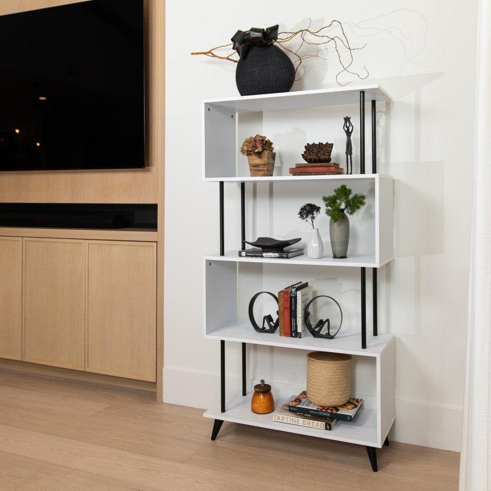 Danya B. Breuer 5-Tier White S-Shaped Bookcase With Black Hardware Accents