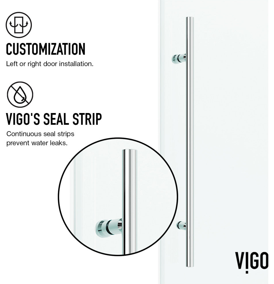 VIGO Elan E-Class Frameless Sliding Shower Enclosure, Chrome, 36" D X 48" W X 82" H, Left Base