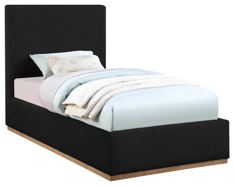 Monaco Boucle Fabric Upholstered Bed, Black, Twin