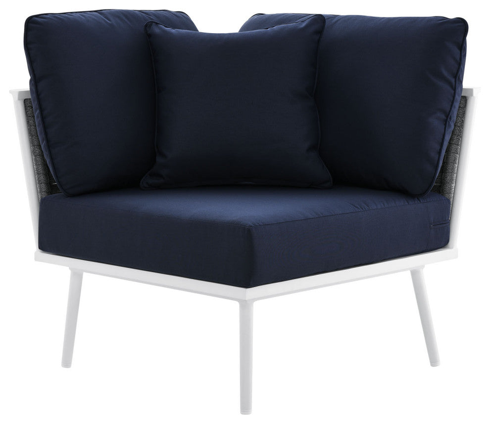 Outdoor Patio Aluminum Outdoor Patio Aluminum Small Sectional Sofa, White Navy