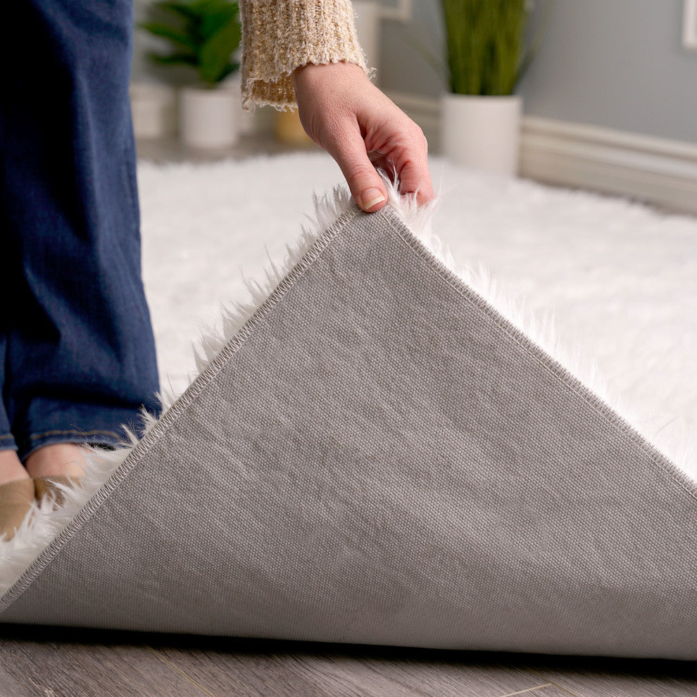 My Magic Carpet Washable Faux Fur White Shag Rug, 5'x7'
