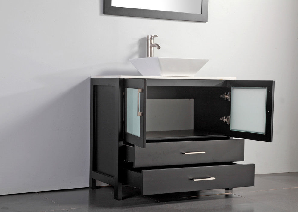 Vanity Art Vanity Set With Vessel Sink, Espresso, 36", Standard Mirror