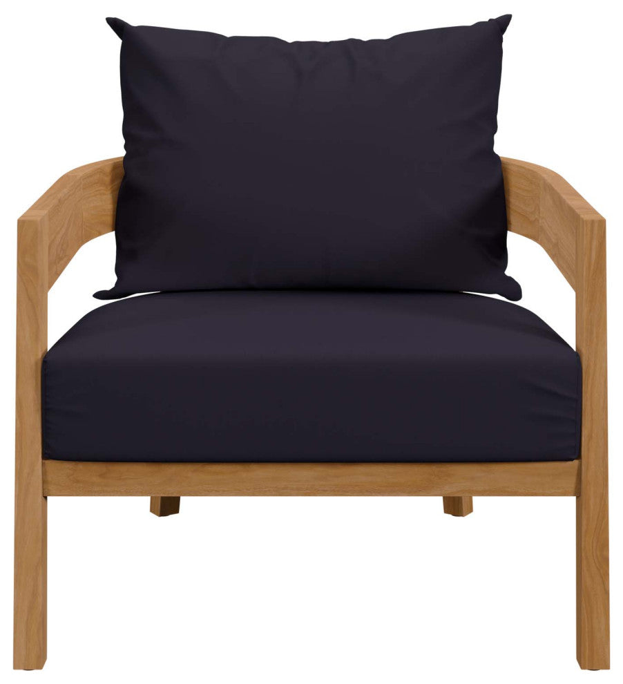 Brisbane Teak Wood Outdoor Patio Armchair, Natural Navy