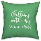 Snowmies, Light Green 18x18 Throw Pillow