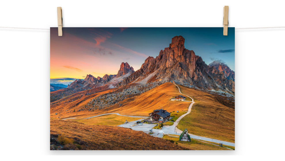 Sunset at Alpine Mountain Pass Rural Landscape Photo Wall Art Print, 12" X 18"