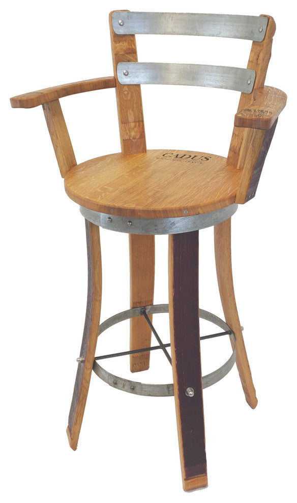 Swivel Top Wine Barrel Bar Stool With Armrest, 30" Sit Height