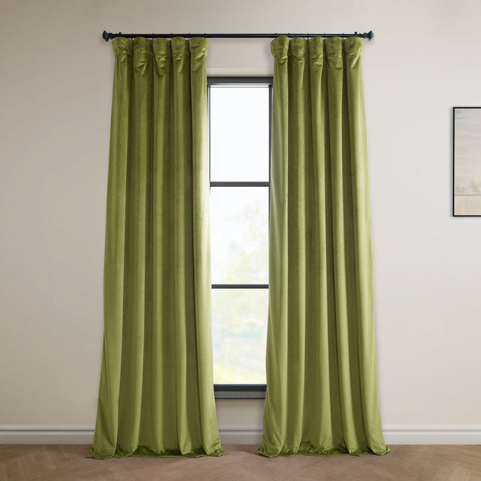 Heritage Plush Velvet Curtain Single Panel, Retro Green, 50"x96"