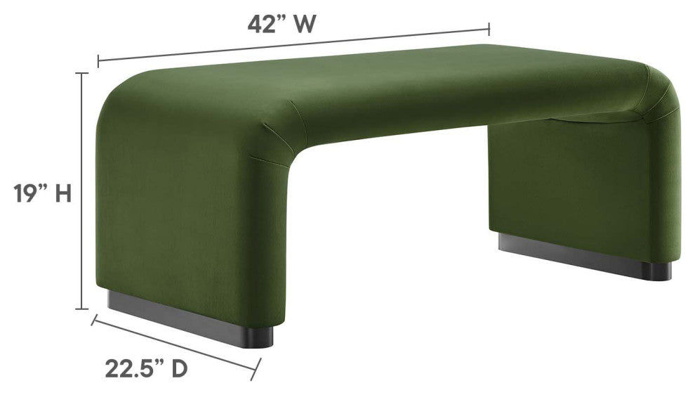 Koda Performance Velvet Waterfall Ottoman - Black Moss Green